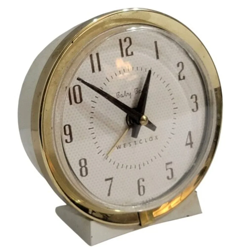 Vintage Westclox Baby Ben Keywound Alarm Clock Model 11003 White & Gold With Ori